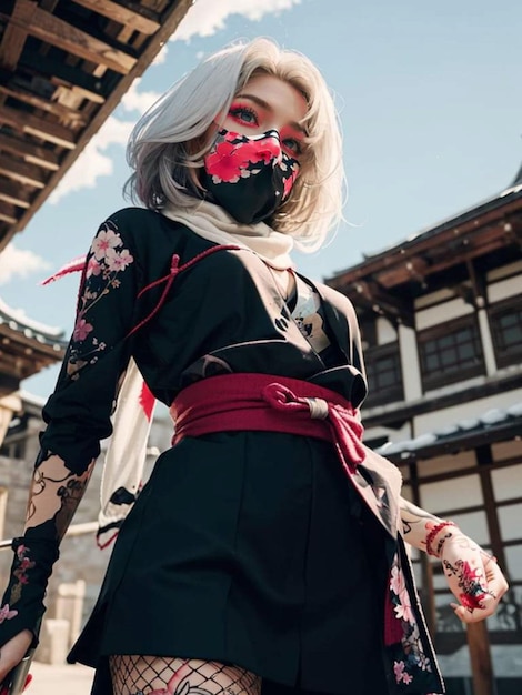 a photo of a woman in a ninja costume
