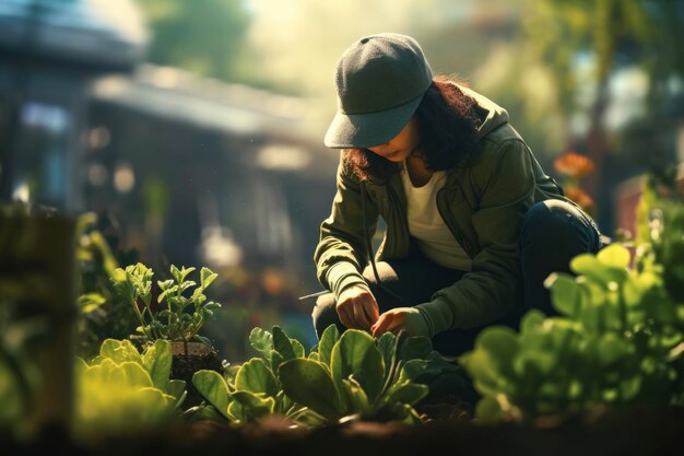 木の種を植える女性の写真