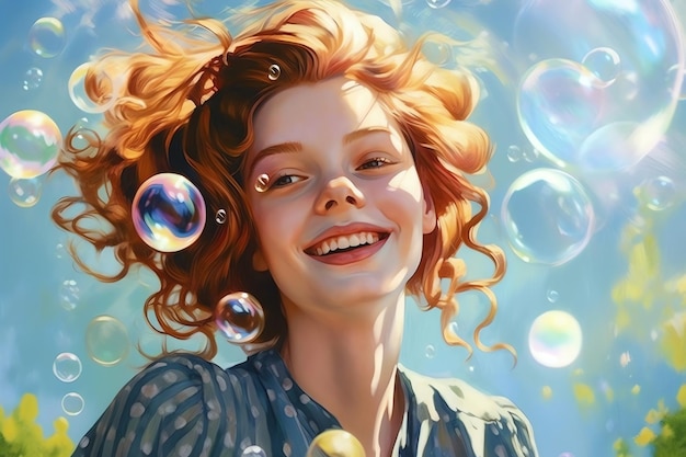 Photo of woman playing soap bubbles