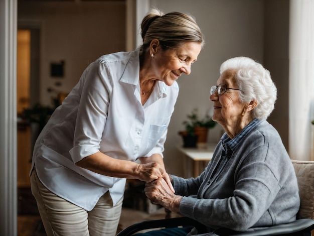 Photo photo of woman take care senior woman at home generative ai