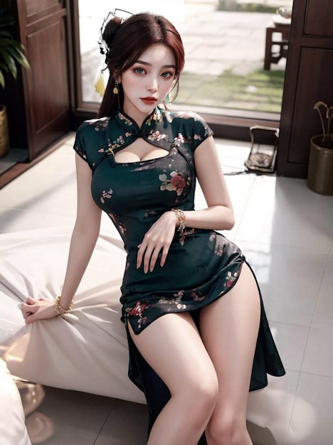 a photo of a woman wearing a china dress