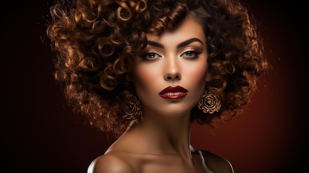 Photo of a woman with curly hair and beautiful makeup