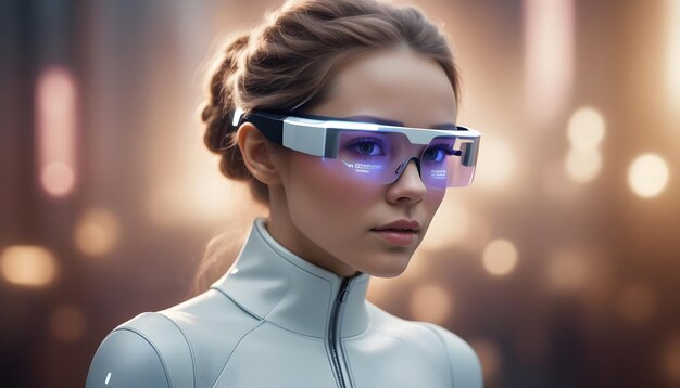 photo woman with smart glasses futuristic technology