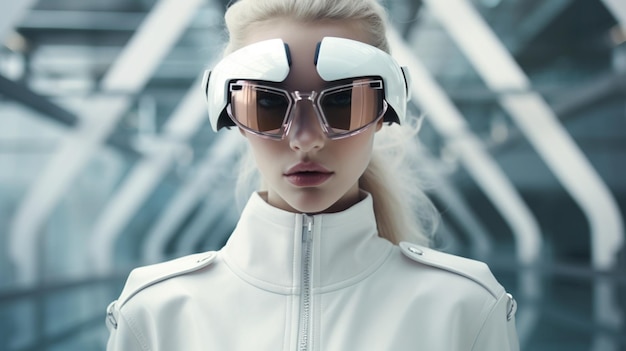 Photo photo woman with smart glasses futuristic technology