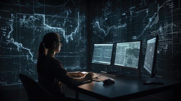 Photo of a woman working on laptop at a table