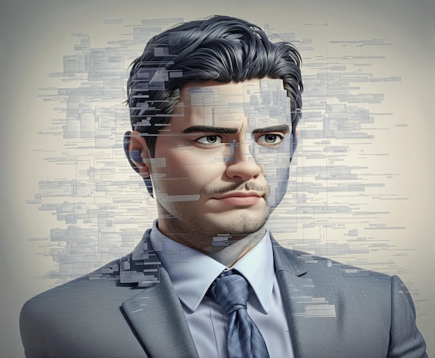 Photo wondrous visually database code double exposure on businessman portrait