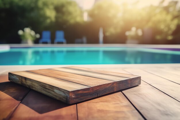 Foto scheda in legno fotografica in un ponte accanto alla piscina