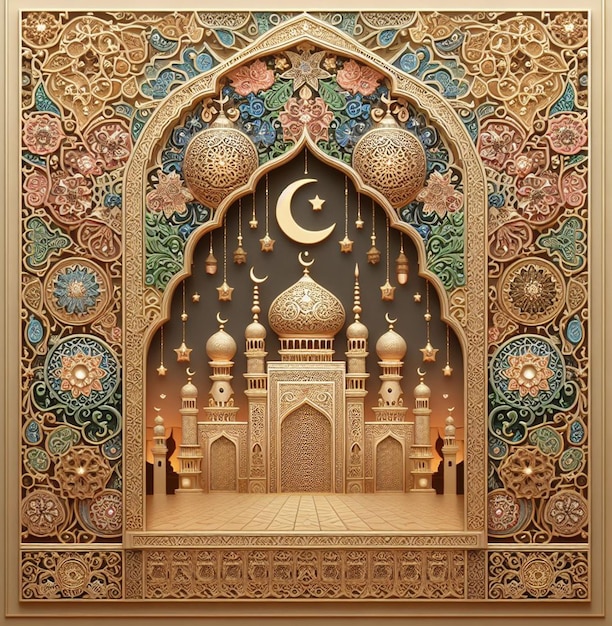 Photo photo wooden model acrylic 3d islamic ornament