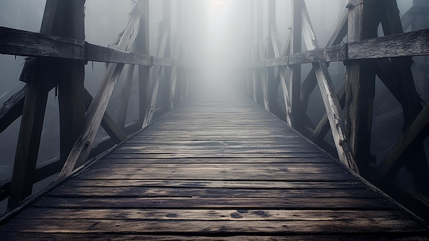 Photo wooden walkways with thick fog