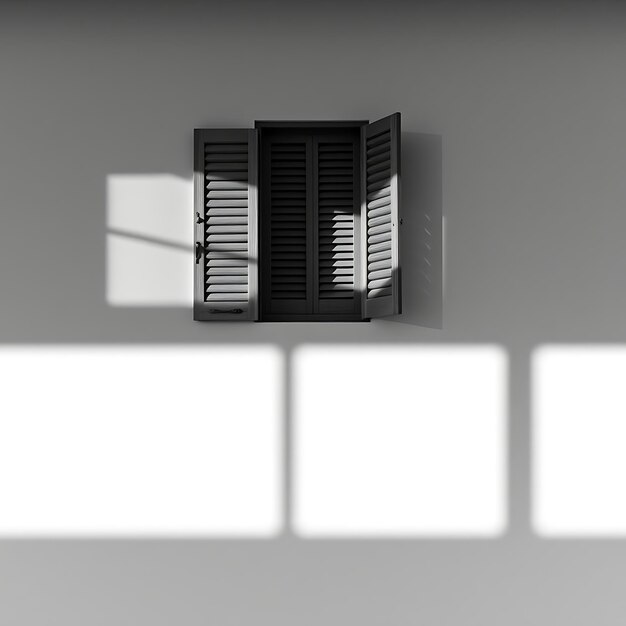 photo of wooden window shutter shadow casting bold rectangular shapes sharp linear edges suggest s