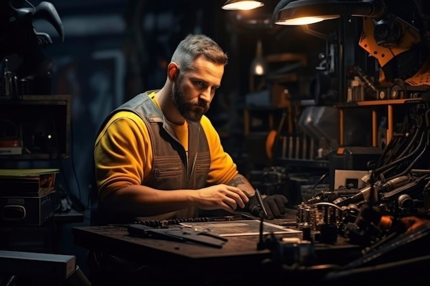 Photo a worker with factory background