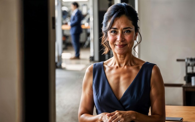 Photo of working entrepreneur woman at factory with machine and worker generative AI