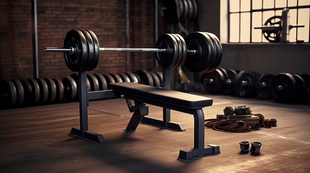 A photo of a workout bench with barbells