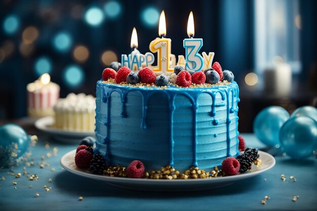 Photo photo xa3d rendering of a big blue birthday cakexa