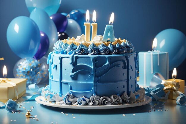 Photo photo xa3d rendering of a big blue birthday cakexa