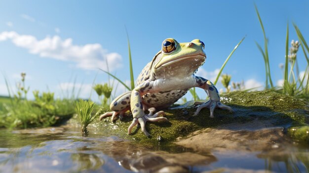 Photo of a xenopus frog under blue sky