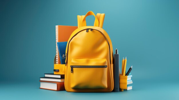 Photo of a yellow backpack with a book