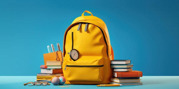 Photo of a yellow backpack with a book