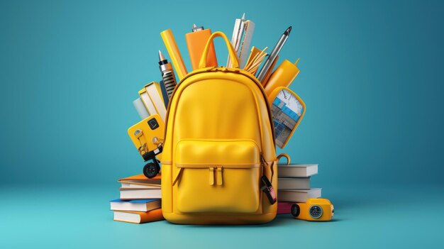 Photo of a yellow backpack with a book