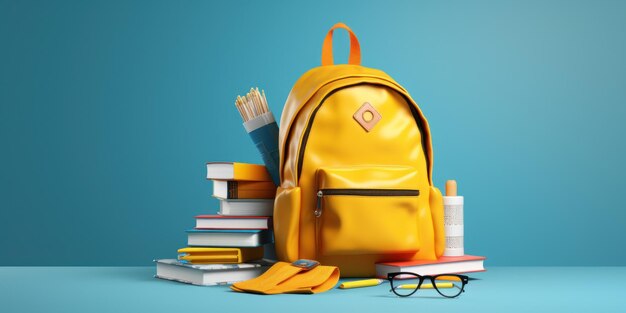 Photo of a yellow backpack with a book