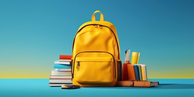 Photo of a yellow backpack with a book