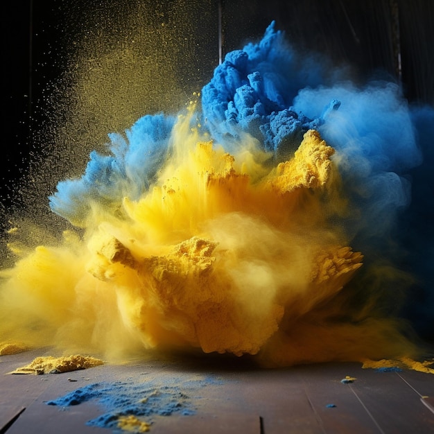 photo yellow blue powder on table