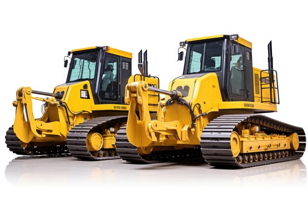 Photo of yellow bulldozer on the white background