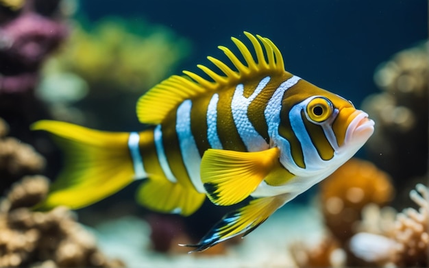 A photo of yellow fish in ocean under water view