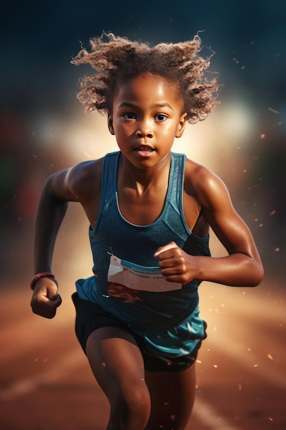 Photo of a young athlete running on a track determined and focused Generative AI