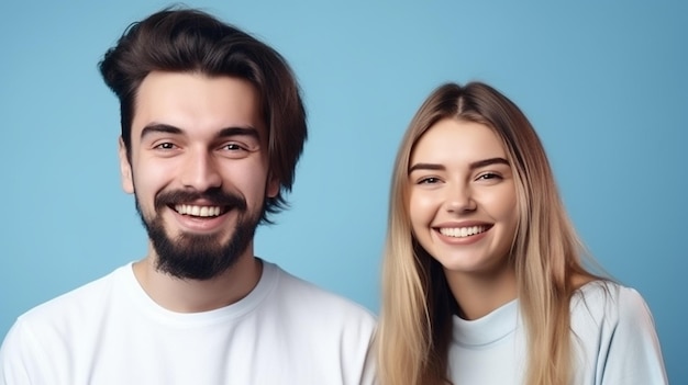Photo photo of young beautiful caucasian man and woman smiling