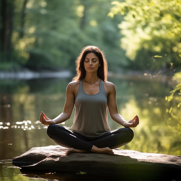 Photo photo young beautiful woman doing yoga at park