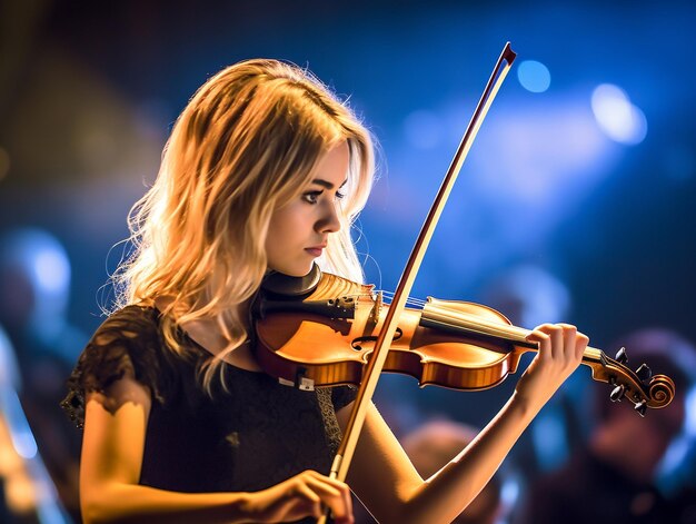 Photo young beautiful woman playing the violin