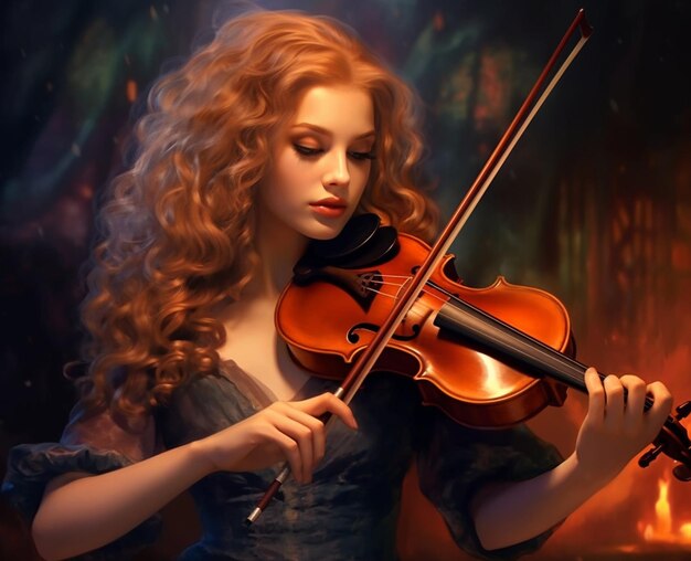 Photo young beautiful woman playing the violin