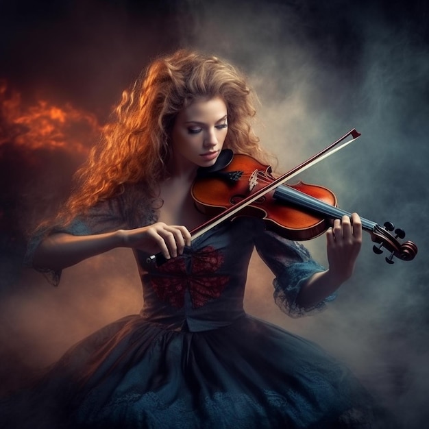 Фото молодая красивая женщина играет на скрипке