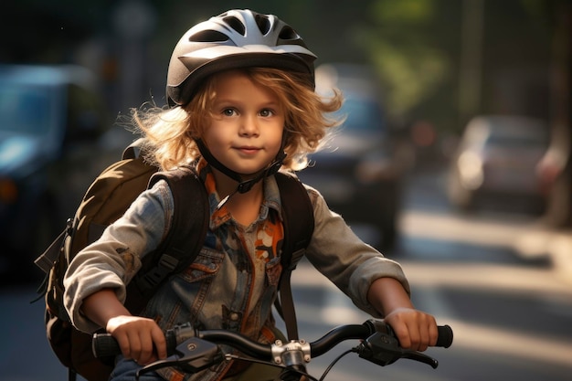 Photo a young boy riding a bike