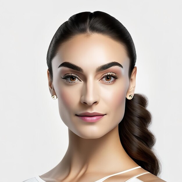 Photo photo of young brunette spanish woman with perfect skin generative ai