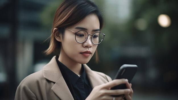 Photo photo of the young business woman using smart fone