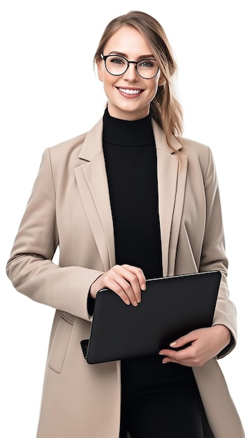 Photo a young business woman with eyeglasses