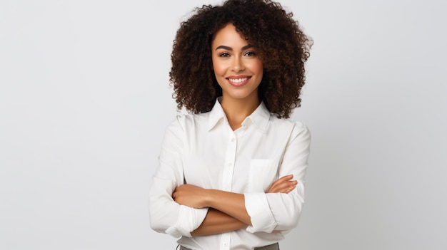 Photo young confident and ambitious business woman standing arms crossed generated by AI
