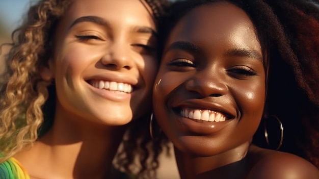 Photo young couple celebrates pride month