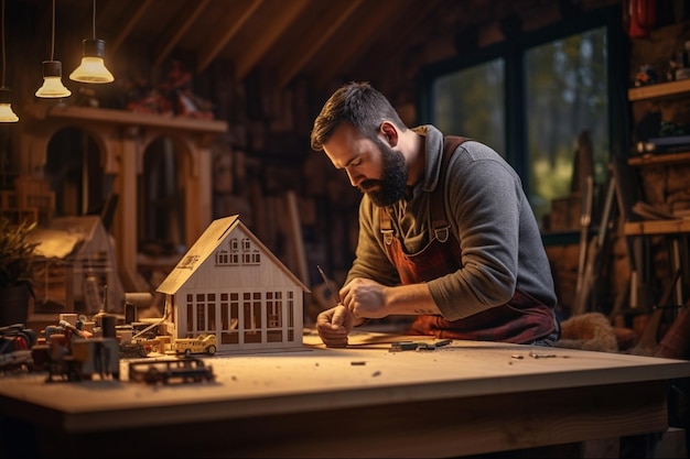 Photo photo young craftsman building a house