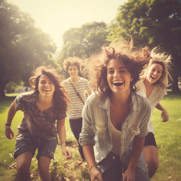 photo of young friends having fun