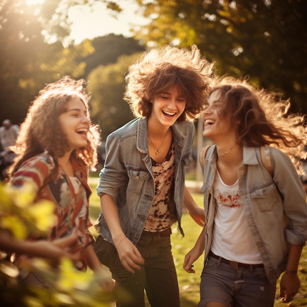 Photo photo of young friends having fun