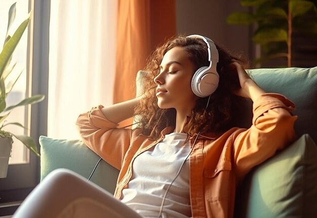 Photo photo of young girl and boy african girl and boy listen to music by headphones with smile