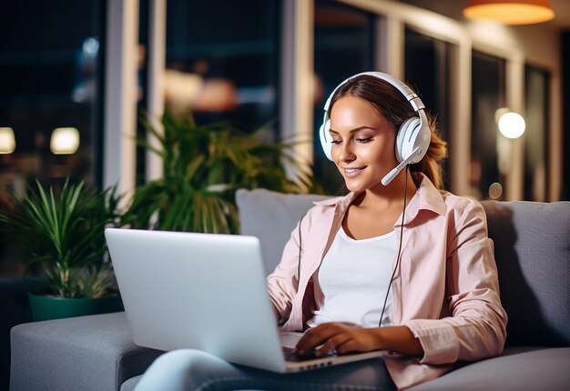 Photo of young girl and boy African girl and boy listen to music by headphones with smile