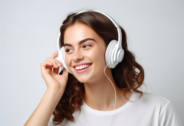 Photo of young girl and boy African girl and boy listen to music by headphones with smile