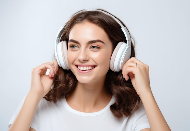 Photo of young girl and boy African girl and boy listen to music by headphones with smile