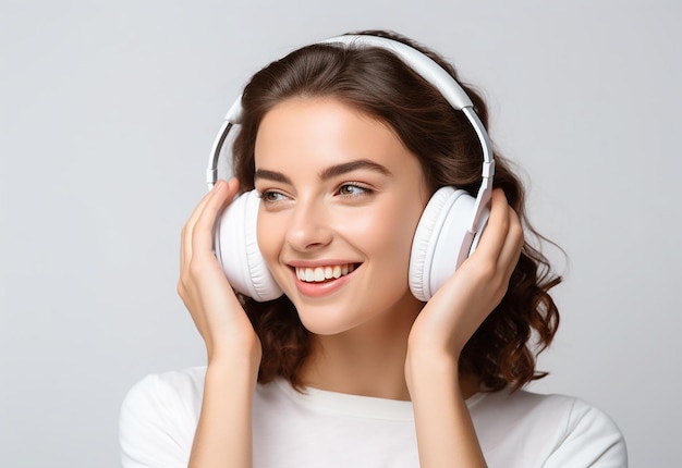 Photo of young girl and boy African girl and boy listen to music by headphones with smile