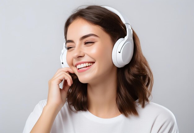 Photo of young girl and boy African girl and boy listen to music by headphones with smile