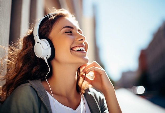 Photo of young girl and boy African girl and boy listen to music by headphones with smile